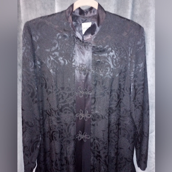 Vintage R&M Richards Black Satin Long Jacket w/ Frog Closure & Pants Set Size 16 - Picture 5 of 9